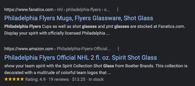 SEO listing for Flyers gear