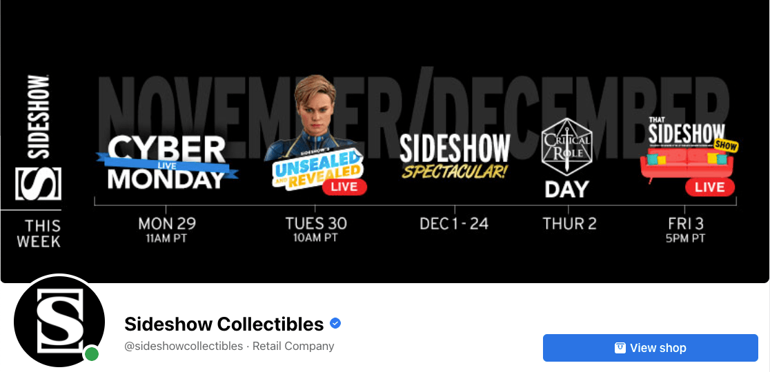 Cover photo on Sideshow Collectible's Facebook page