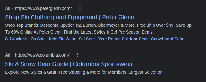 PPC ads for skiing companies