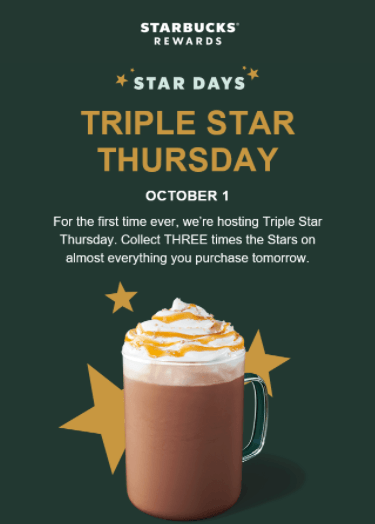 Starbucks email promoting Triple Star Thursday