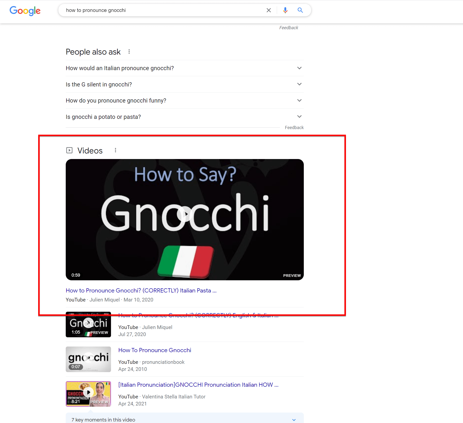 YouTube video featured snippet in Google