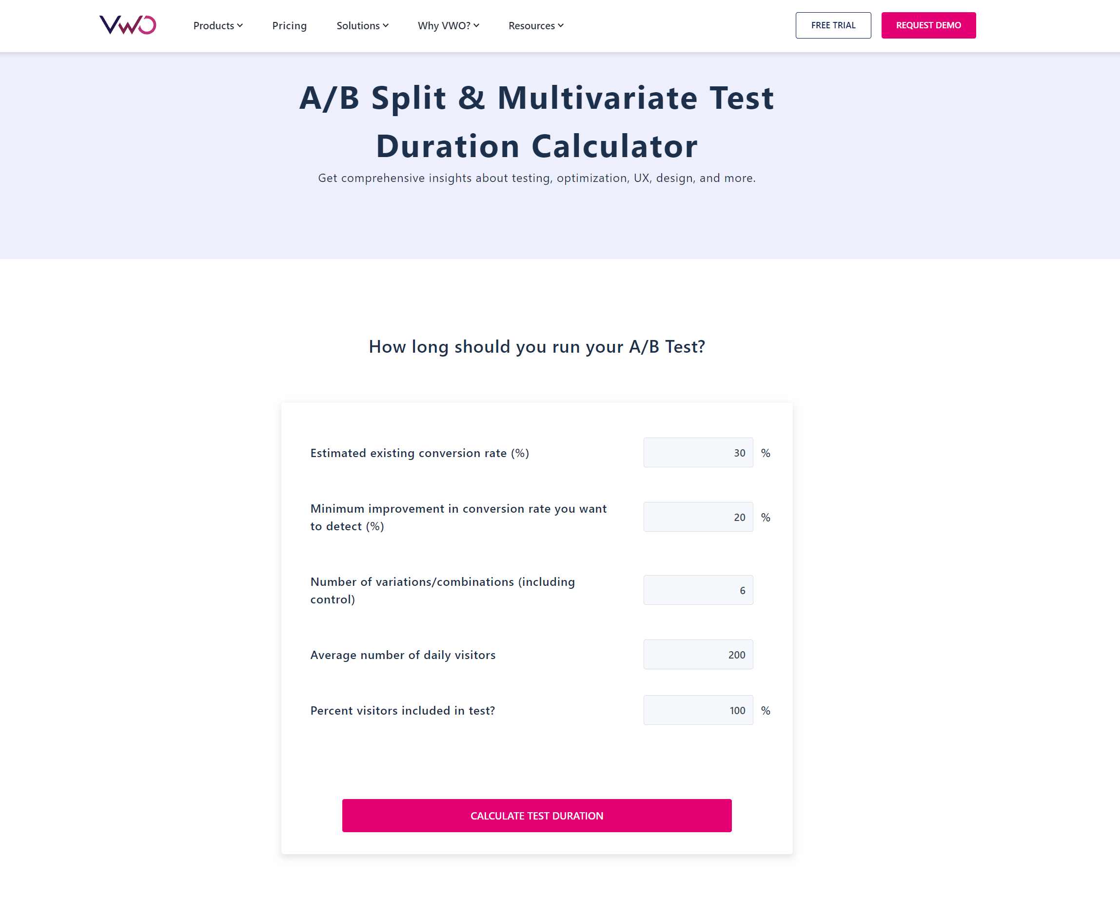 VWO calculator