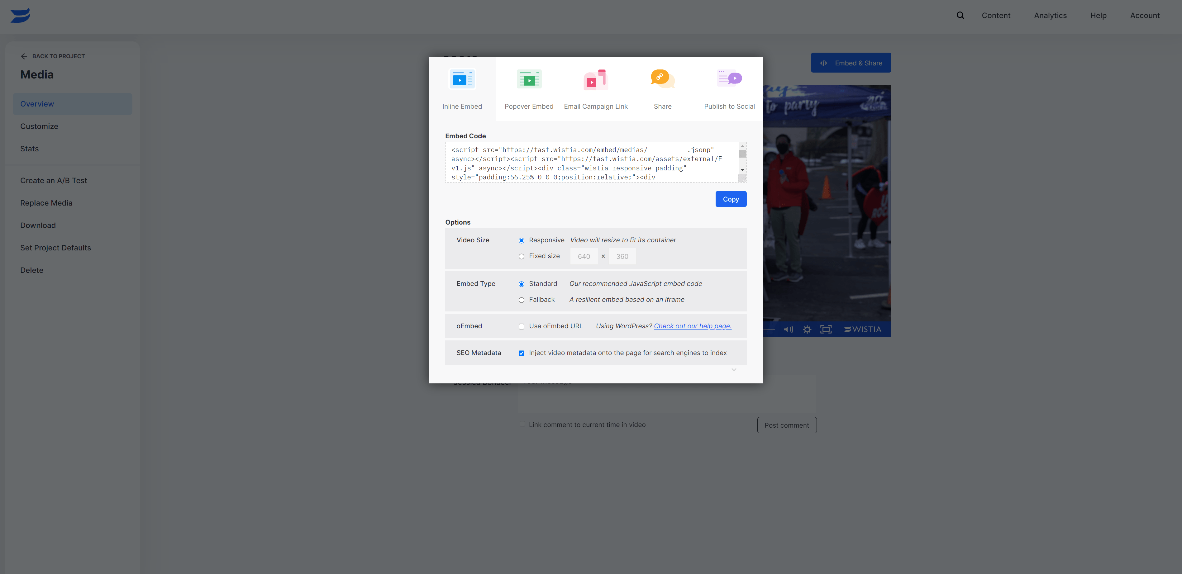 The Wistia embed widget