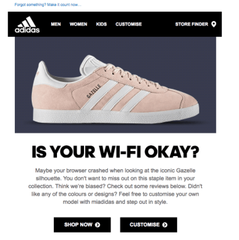 Abandoned cart email from Adidas