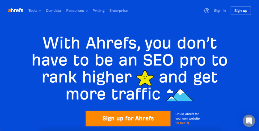 homepage for ahrefs