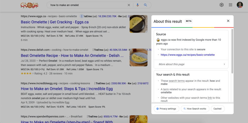 omelet google search cache