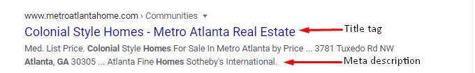 title tag meta description real estate