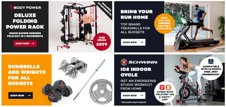 visuals web design for exercise equipment companies