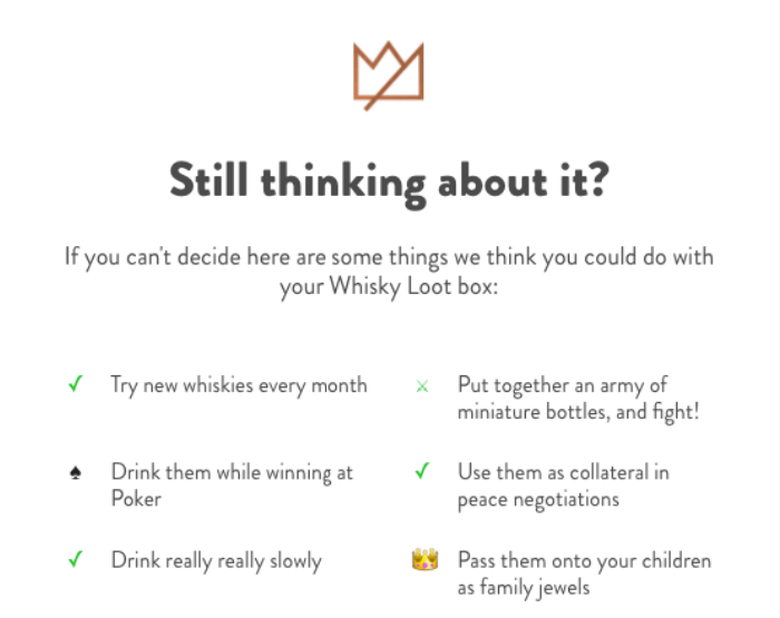 Whisky Loot abandoned cart email showcasing the benefits of their product