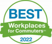 Logo of 'BEST Workplaces for Commuters 2022' with a green and blue circular seal design.