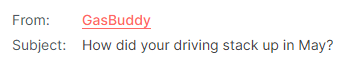A personalized subject line from GasBuddy's email