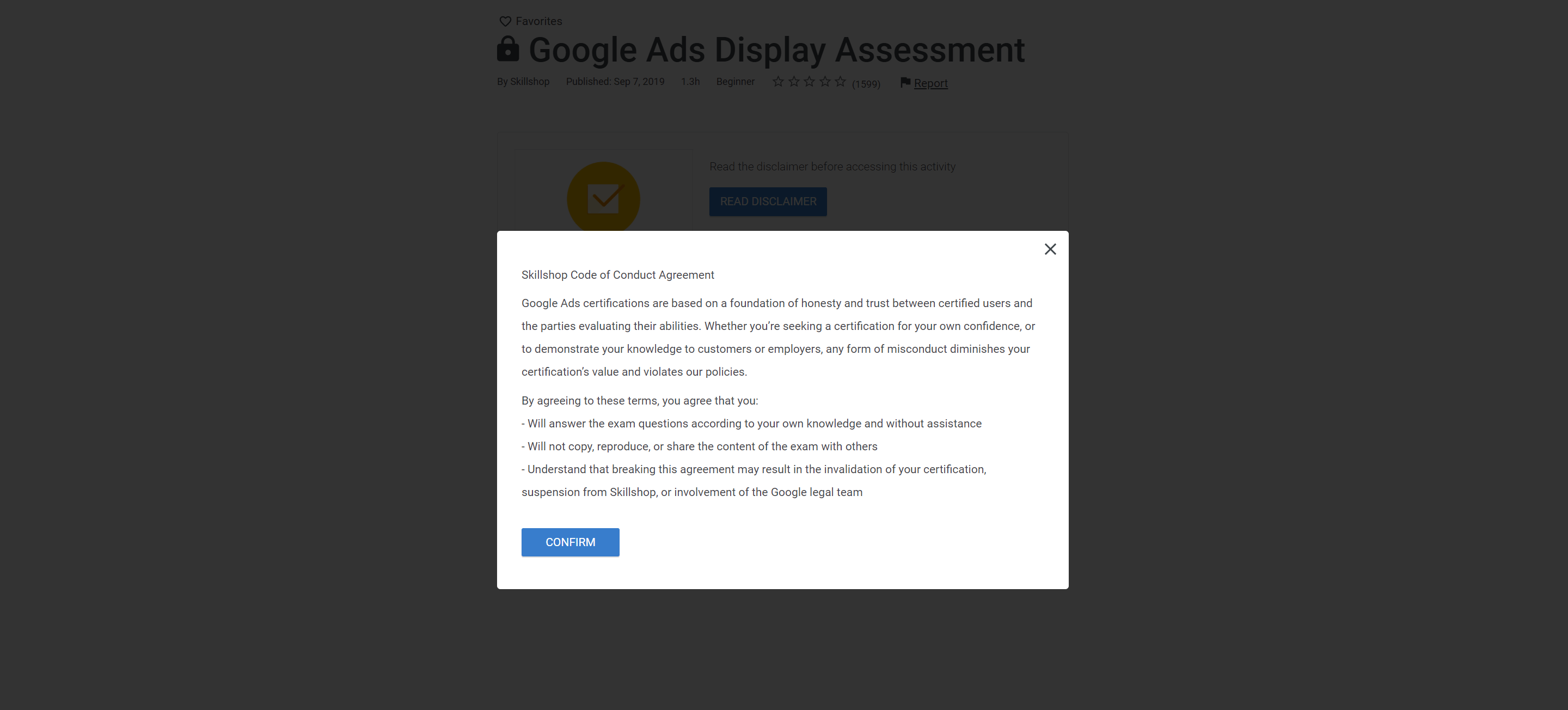 Google cheating disclaimer