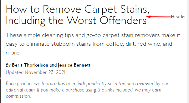 Header from an article on how to remove carpet stains