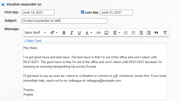 humor example out of office messages