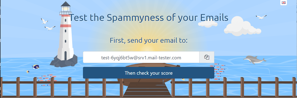 Mail Tester's homepage featuring an email address to test your emails