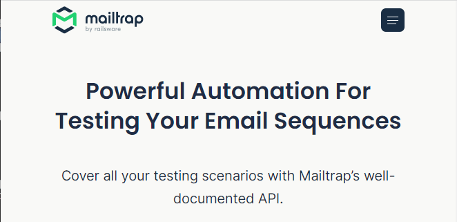 Homepage details for MailTrap