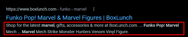 SEO listing for Funko Pops highlighting the meta description