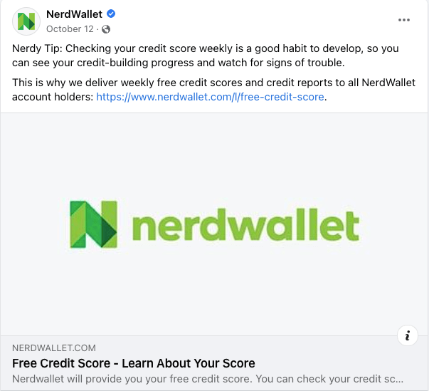 Social media post on Nerd Wallet's Facebook page