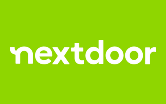 Nextdoor logo with lowercase white text on a lime green background.