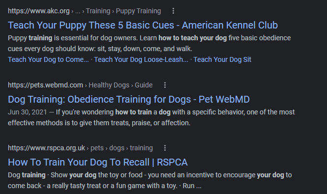 Organic rankings for dog training listings