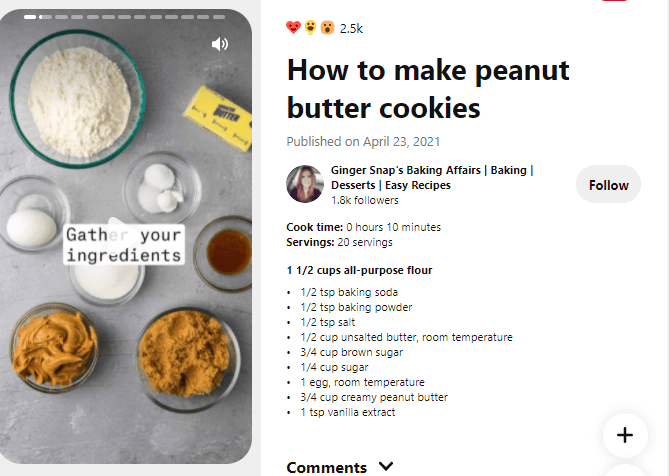 Recipe for making peanut butter cookies