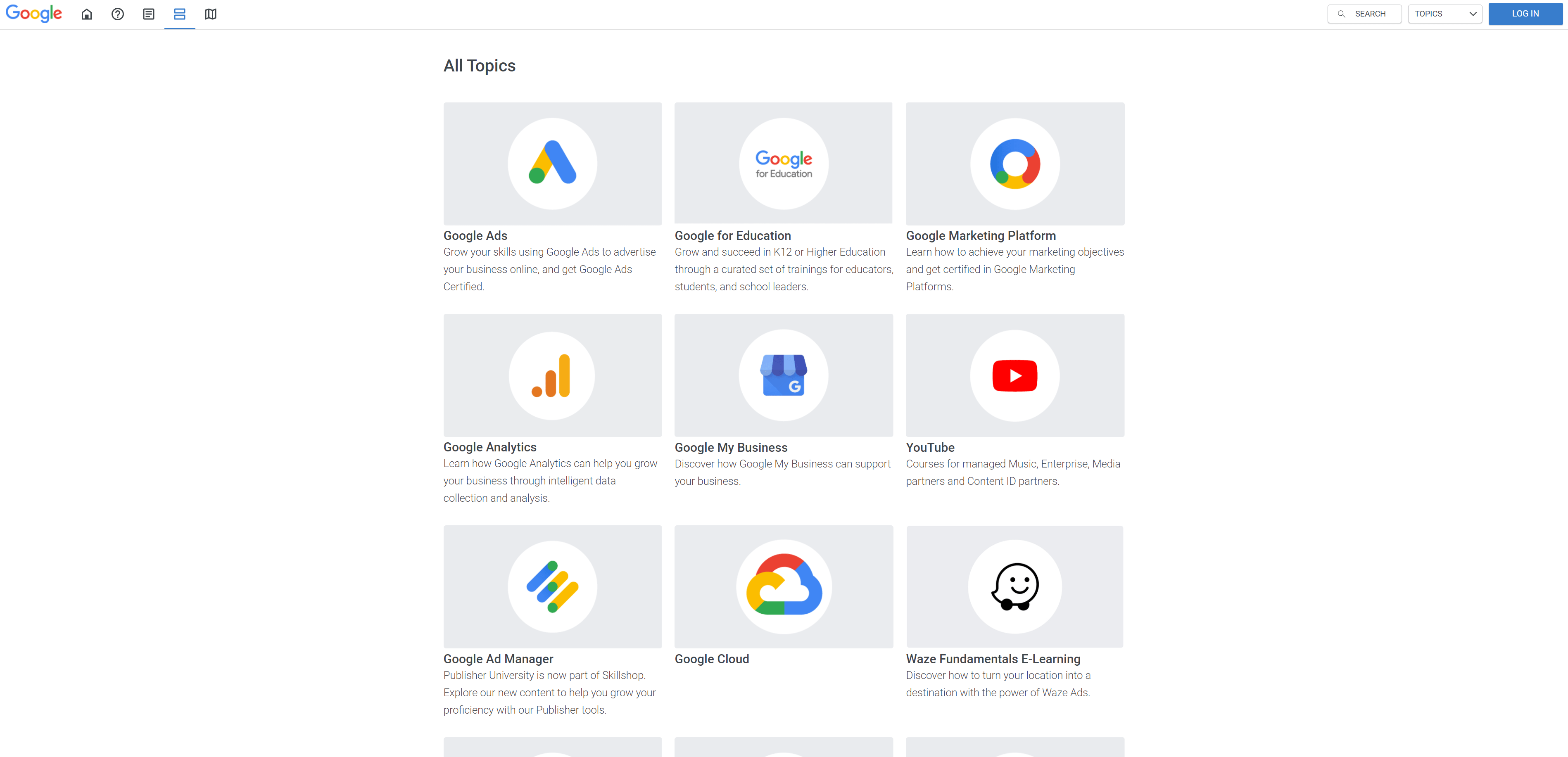 Google Skillshop homepage