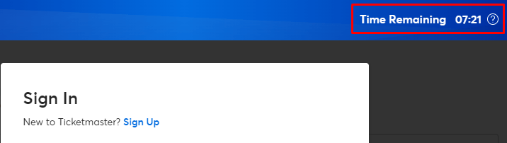 Ticket countdown for completing a ticket purchase on TicketMaster's website
