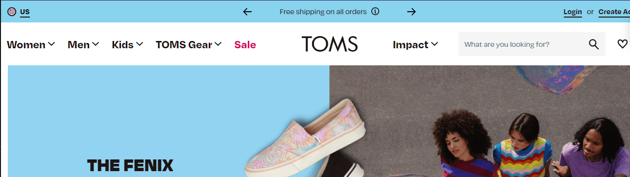 Website design for Tom's shoes