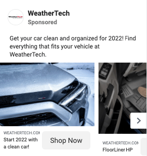 Social media ad from WeatherTech promoting their products