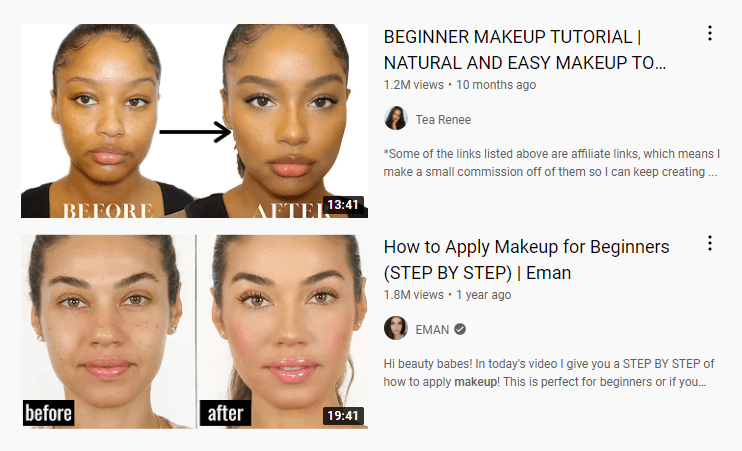 Beauty makeup videos on YouTube