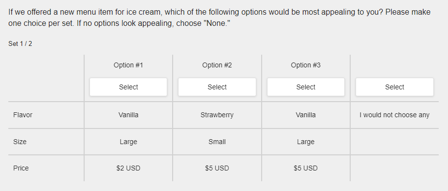 Choice-based conjoint analysis example