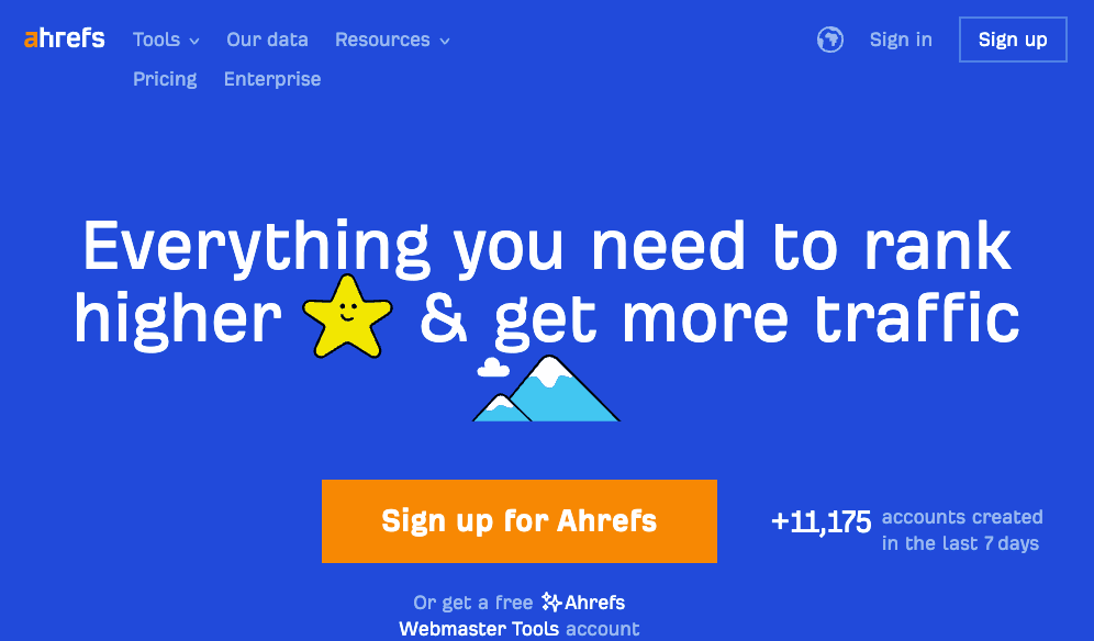 Homepage for Ahrefs