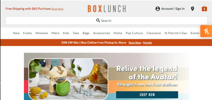 Box Lunch website design featuring their products on the front page