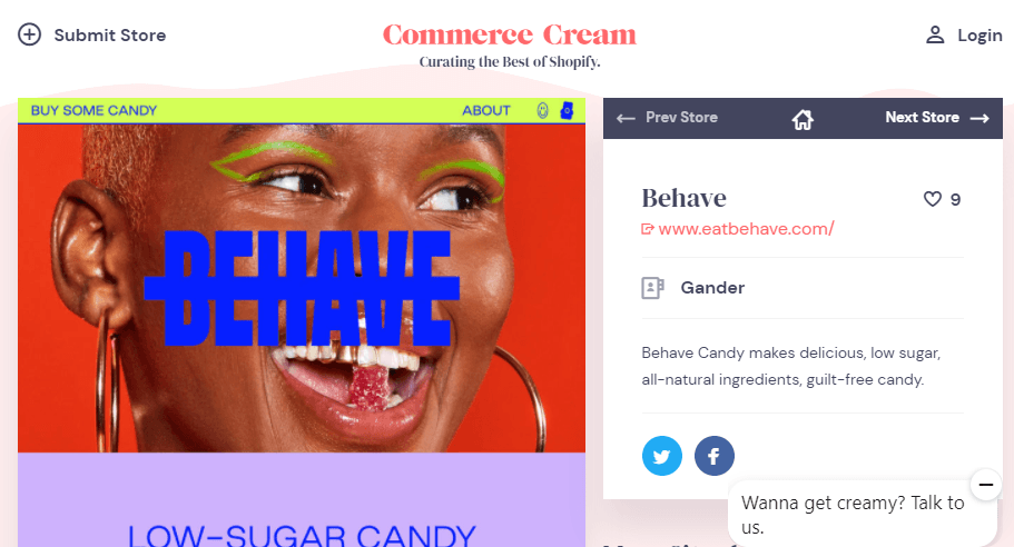 Commerce cream website examples