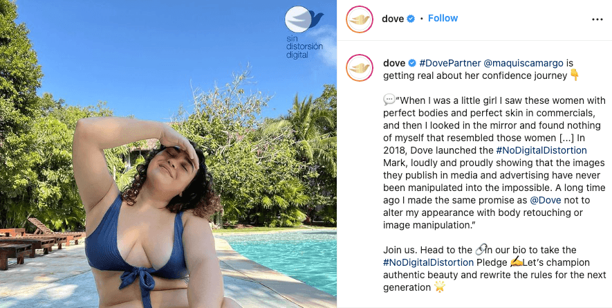 Body positivity post on Instagram in partnership with Dove