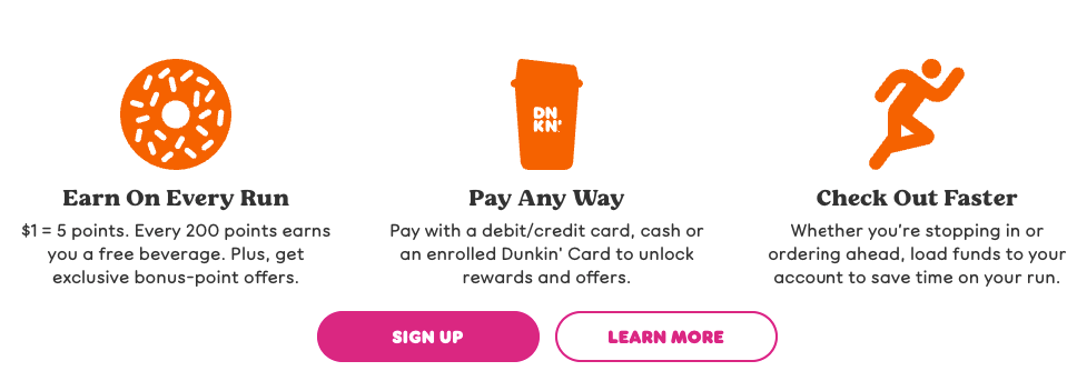 Dunkin' text explaining their perks program