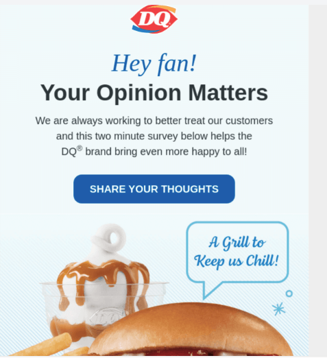 Email survey from Dairy Queen asking for opinions about their business