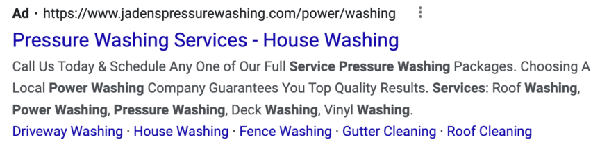 jadens pressure washing ppc ad