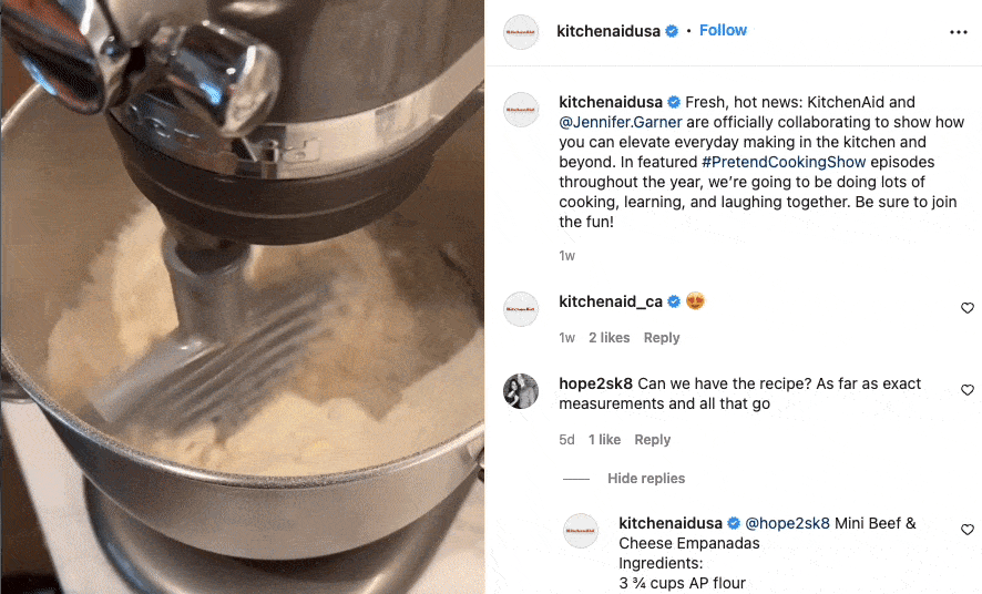 KitchenAid Instagram post with Jennifer Garner