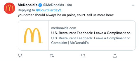 McDonald's Twitter reply