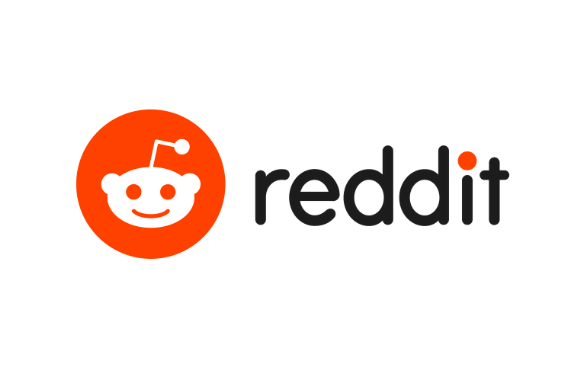 Reddit logo with an orange circle, white smiling alien mascot with an antenna, and the word 'reddit' in black lowercase letters.