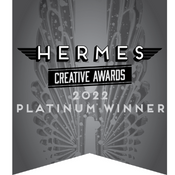 Hermes Creative Awards 2022 Platinum Winner badge featuring a stylized H with wings motif.