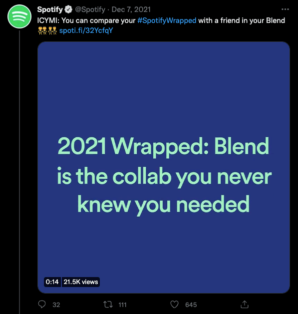 Spotify tweeting about Spotify Wrapped