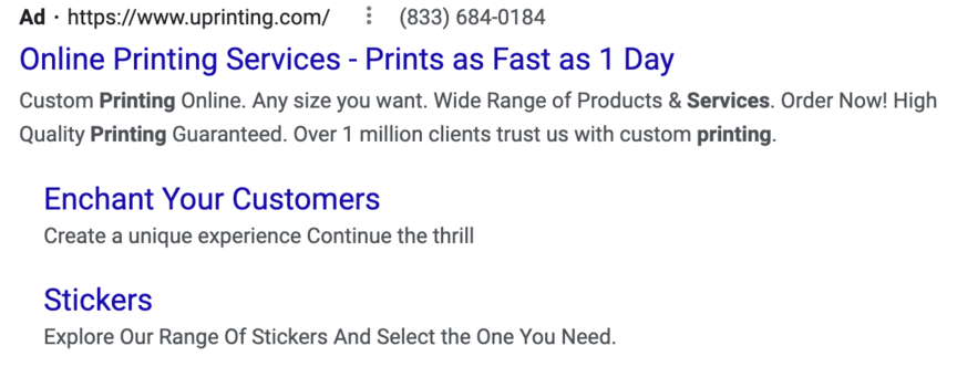 uprinting search ad