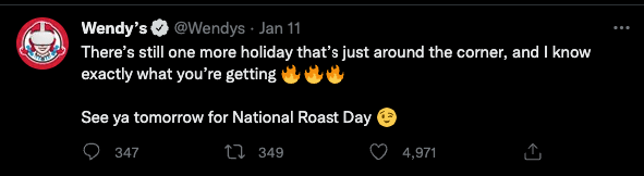 Wendy's posting a tweet on Twitter about National Roast Day