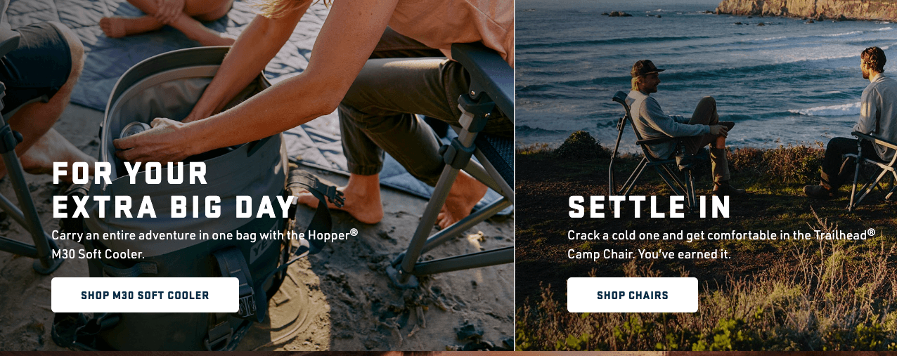 Yeti's website feature photos of people using their products