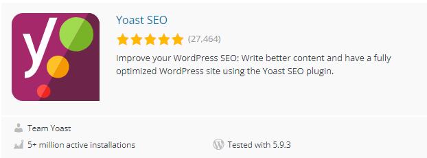 Yoast SEO listing on WordPress