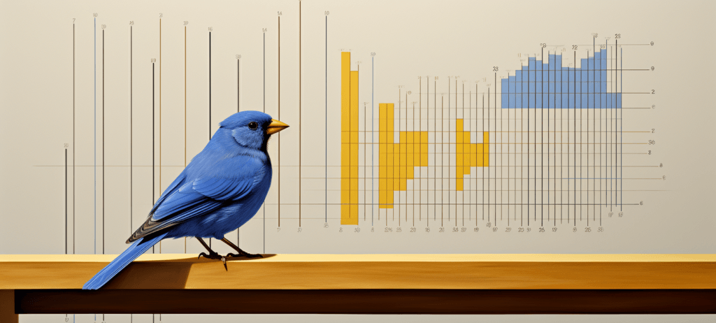 Blue bird sitting on a yellow desk