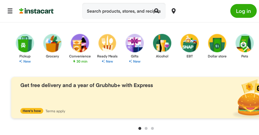 Instacart website featuring product categories