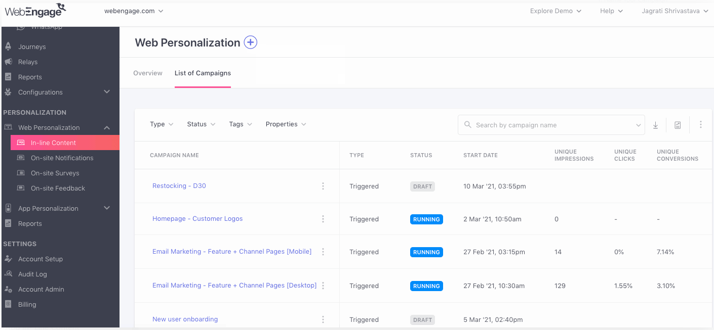 اسکرین شات WebEngage